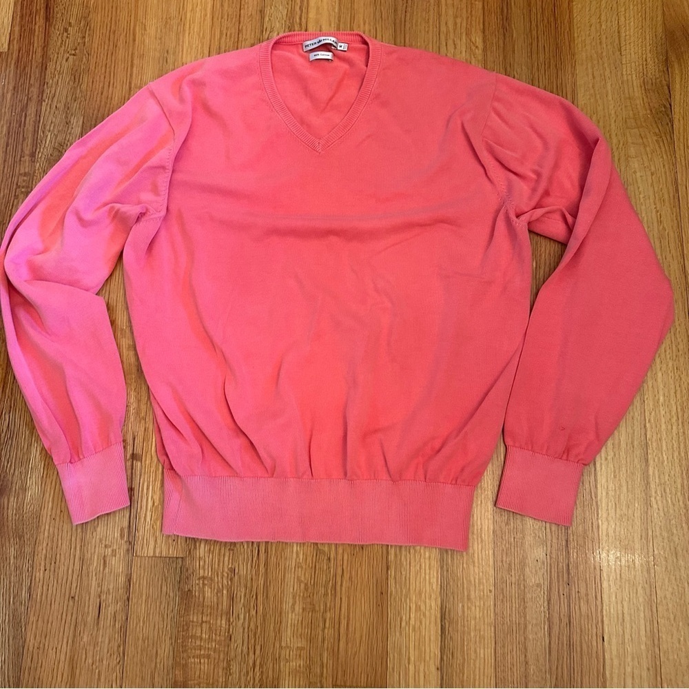 Peter Millar Sweater Mens Size M Pullover Pink V Neck Cotton Casual Adult (n
